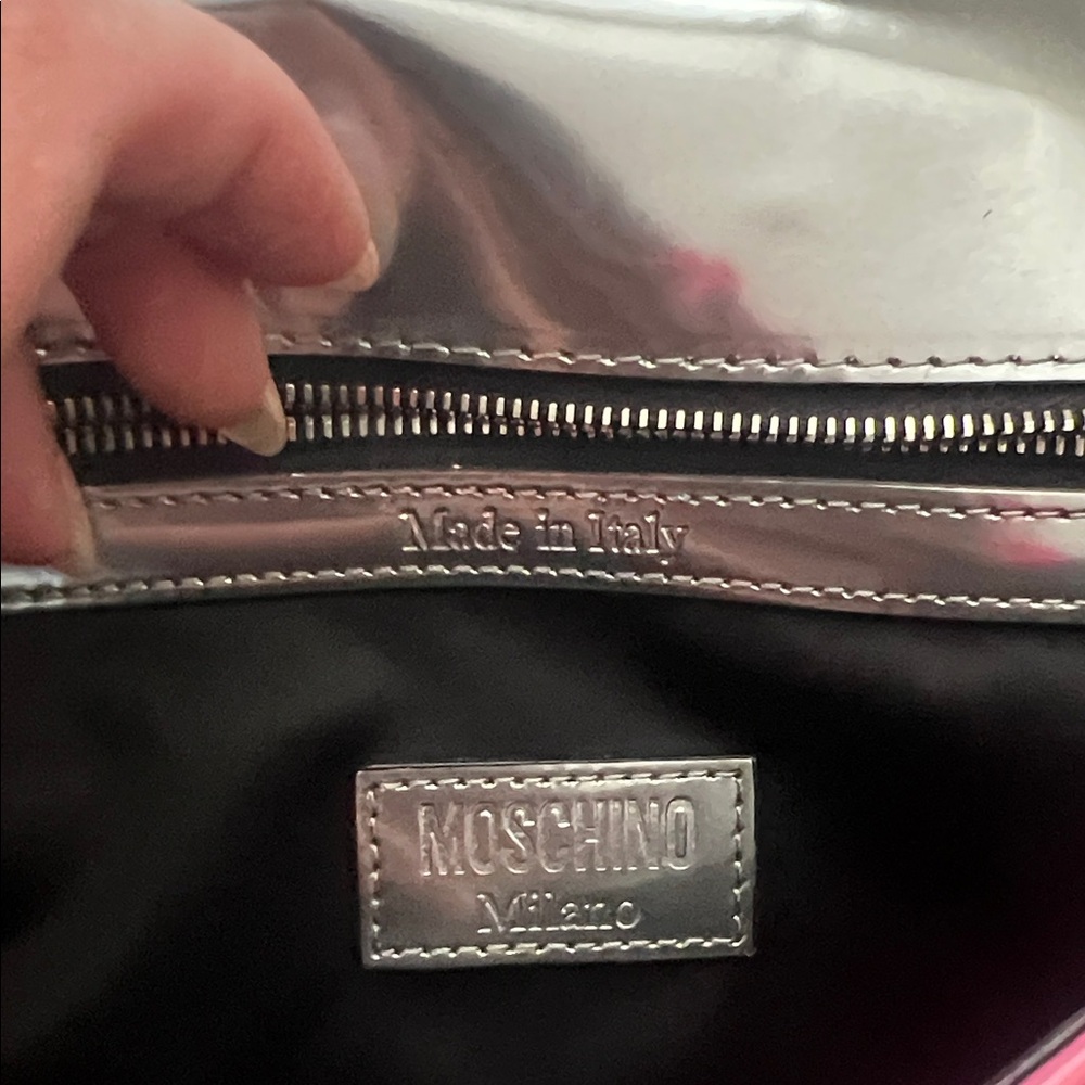 Moschino Pink and Silver License Plate Shoulder Bag - Picture 14 of 14